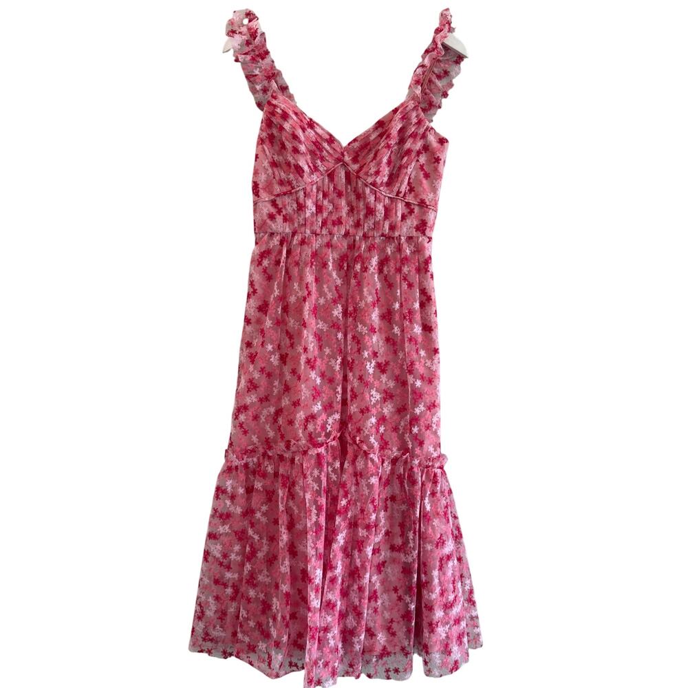 Monique Lhuillier Floral Embroidered Mesh Midi Peony - Picture 7 of 13